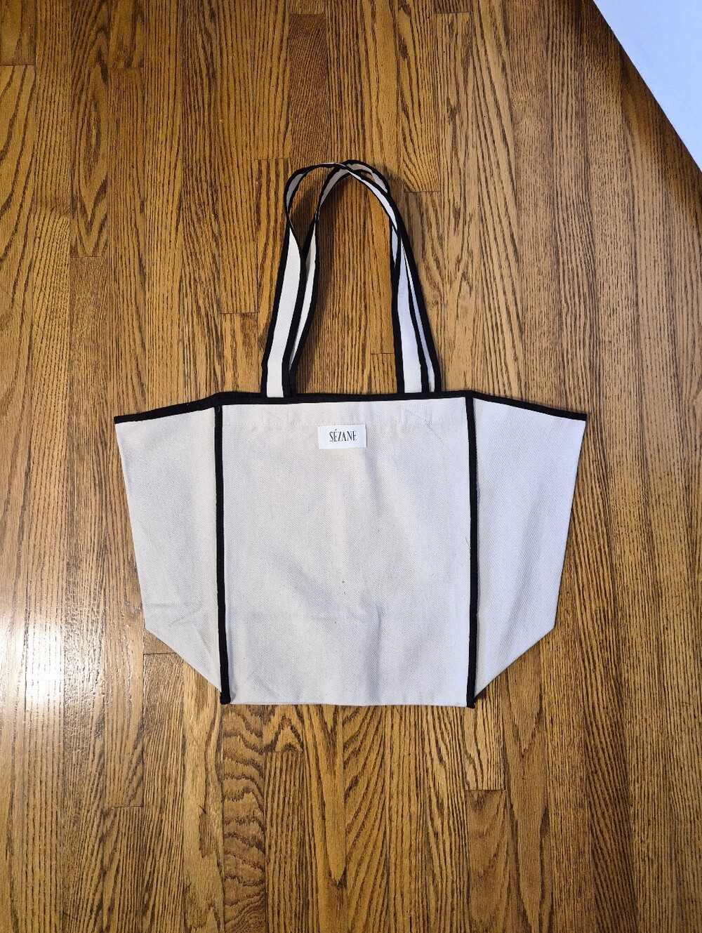 Sezane Tote Bag In Cream With Black Accent